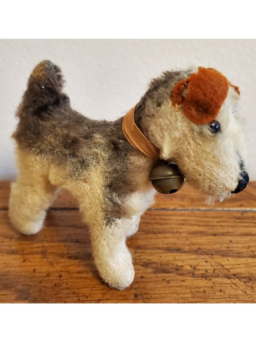 Steiff Foxy Fox Terrier Dog 4in Mohair Bell Vintage Damaged Ears No Button